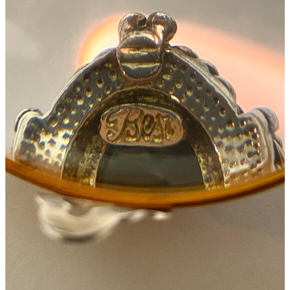 Vintage Black Faceted Stone & Silver-Tone Clip-On Earrings Signed "Best" - Picture 7 of 8